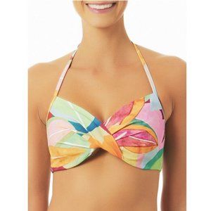Time and Tru Halter Neck Top with Ruching Swim Bikini Colorful Floral Size S 4-6